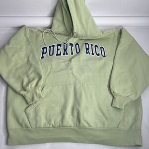 Vintage Y2K Puerto Rico Spellout‎ Mint Green Hoodie Sweatshirt Large